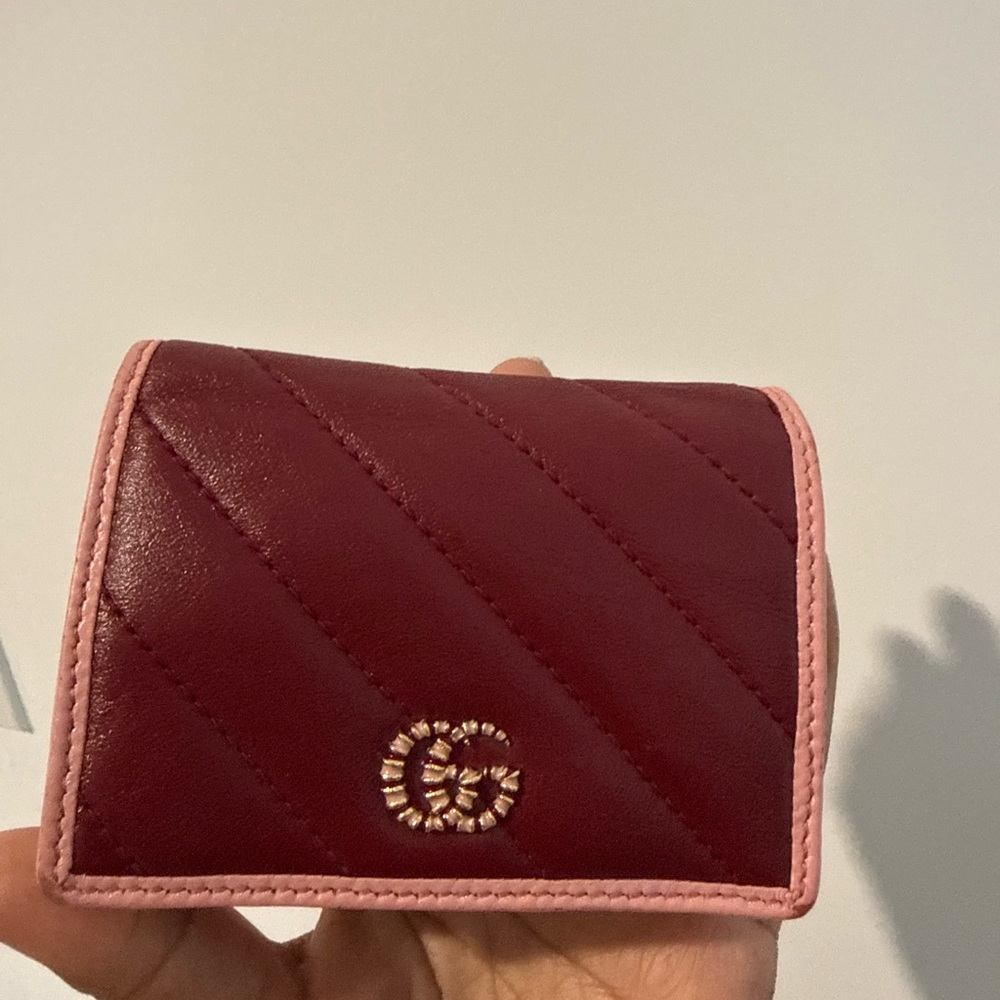 Gucci Marmont Bifold Red and Soft Pink Leather Wallet